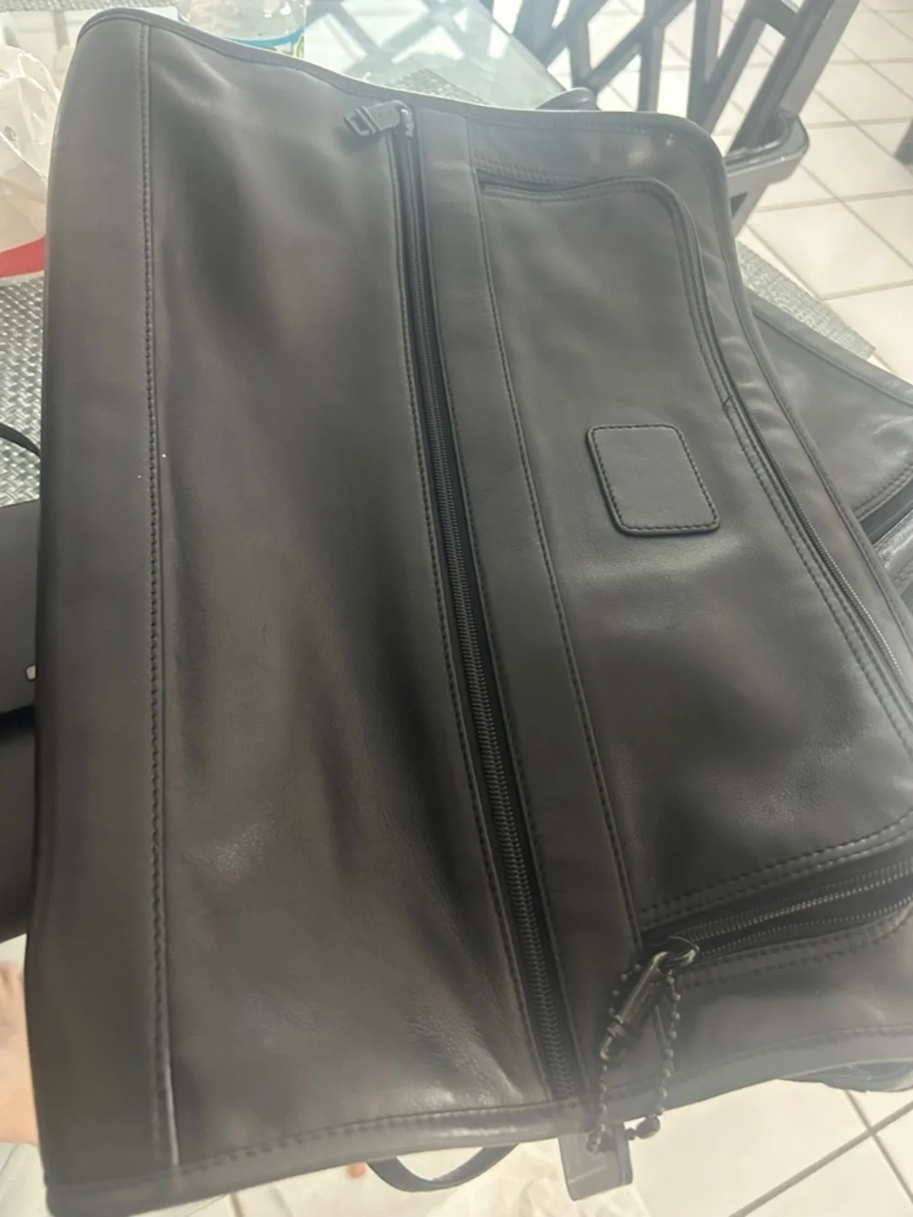 Tumi Black Leather Laptop Briefcase with Front Organizer